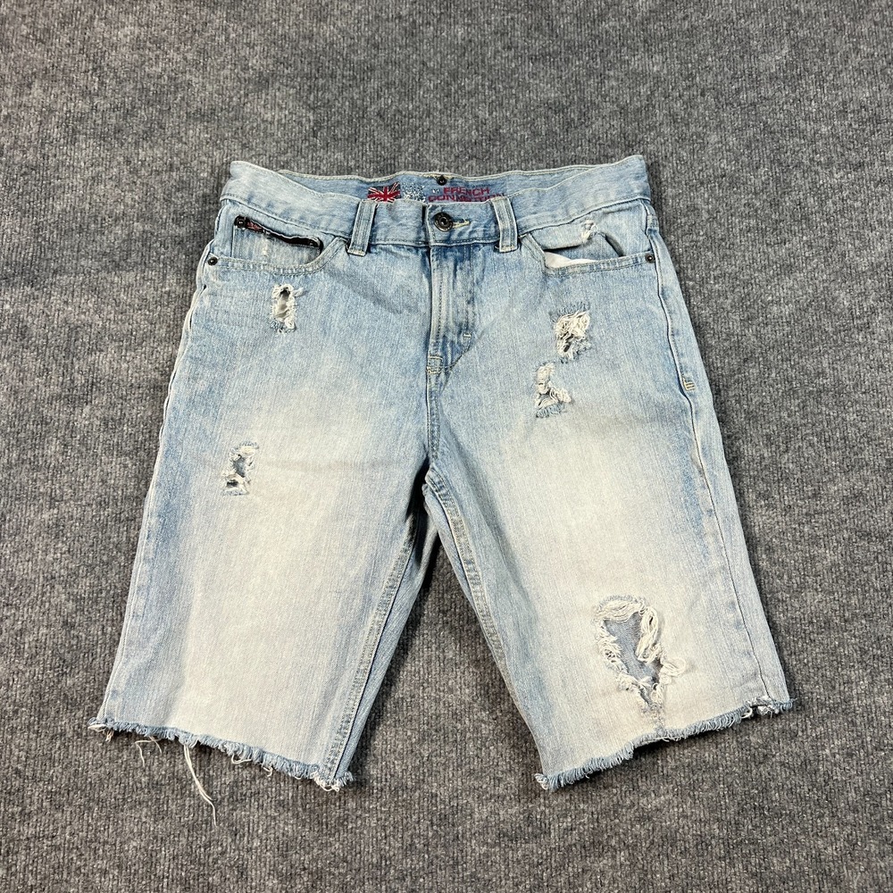 French Connection Denim Shorts Mens 30x11 Blue Distressed Mid Rise Frayed Hem